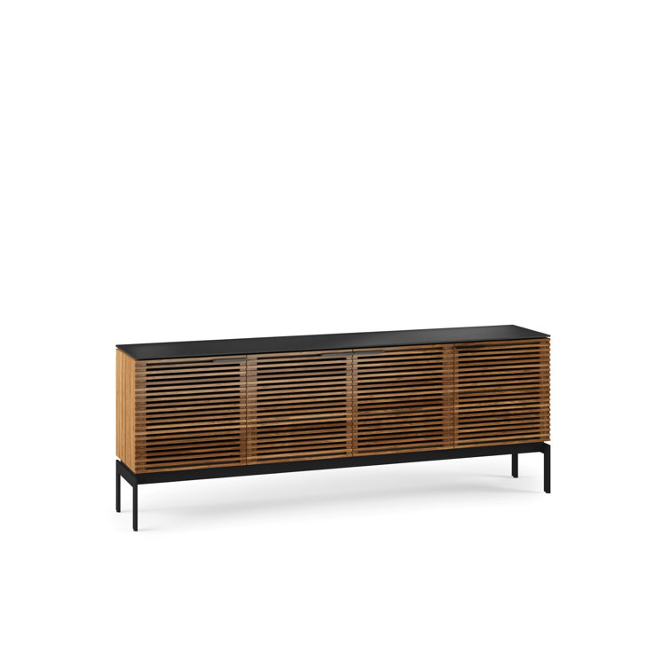 Natural Walnut and Black 79'' Media Console with Cabinet