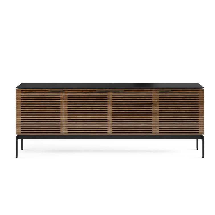 Natural Walnut and Black 79'' Media Console with Cabinet