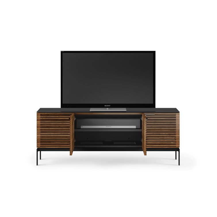 Natural Walnut and Black 79'' Media Console with Cabinet