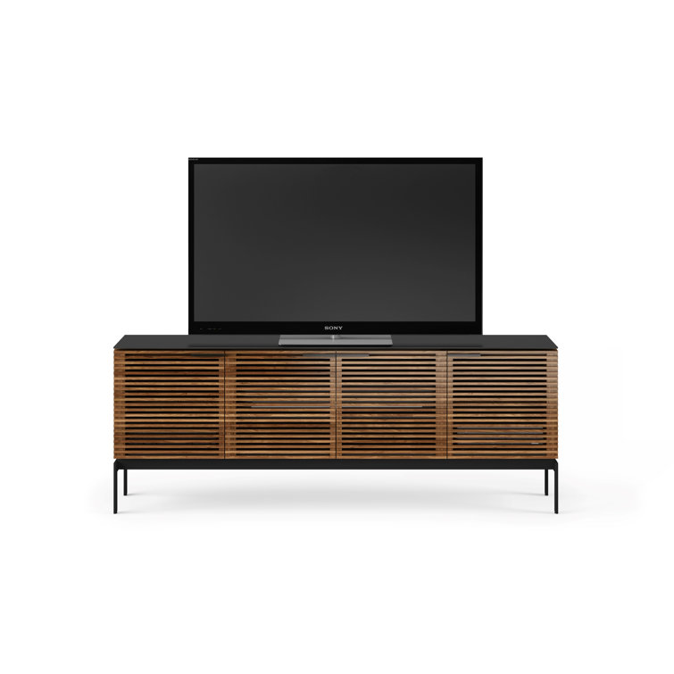 Natural Walnut and Black 79'' Media Console with Cabinet