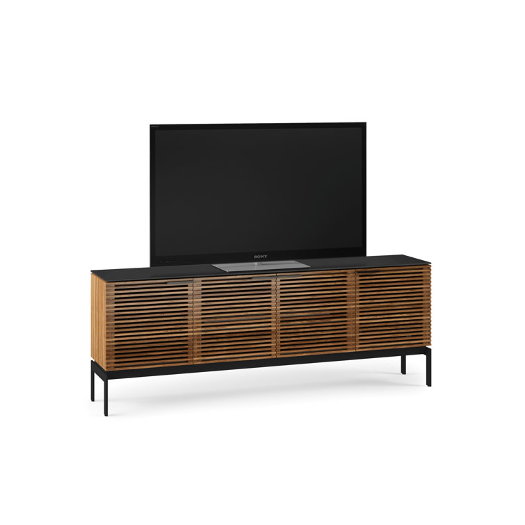 Natural Walnut and Black 79'' Media Console with Cabinet