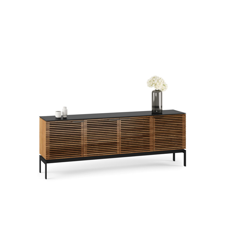 Natural Walnut and Black 79'' Media Console with Cabinet