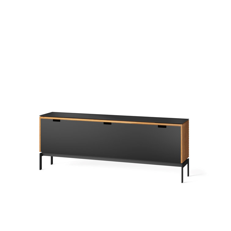 Natural Walnut and Black 79'' Media Console with Cabinet