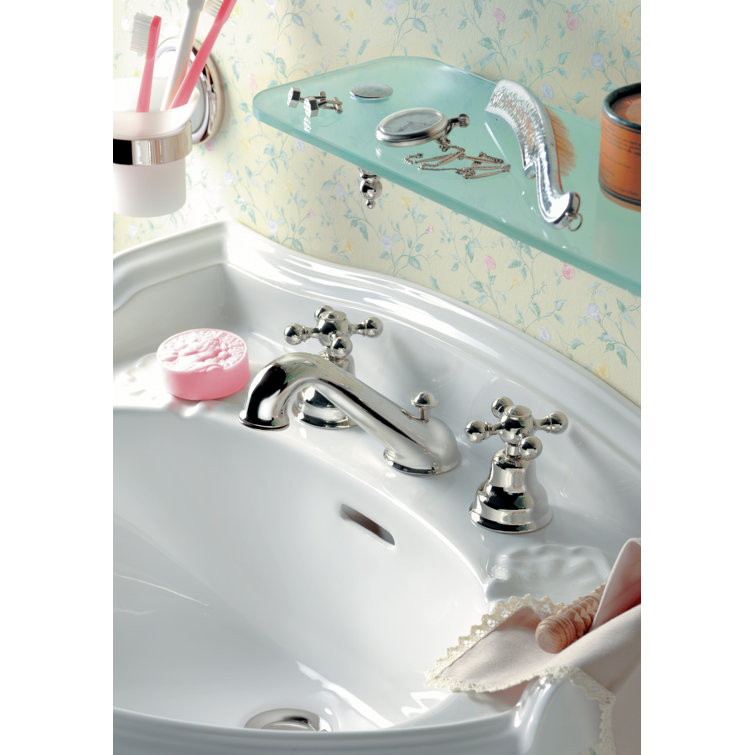 Polished Nickel Widespread Brass Bathroom Faucet with Porcelain Handles