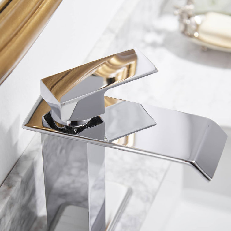 Chrome Single-Handle Waterfall Bathroom Faucet with Drain Assembly