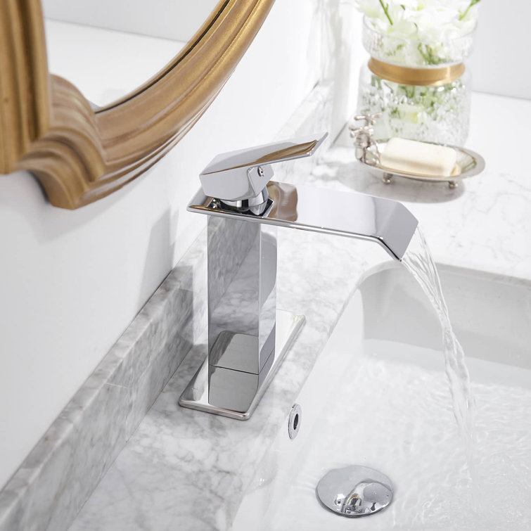 Chrome Single-Handle Waterfall Bathroom Faucet with Drain Assembly
