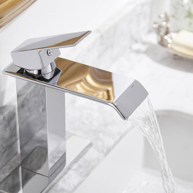 Chrome Single-Handle Waterfall Bathroom Faucet with Drain Assembly