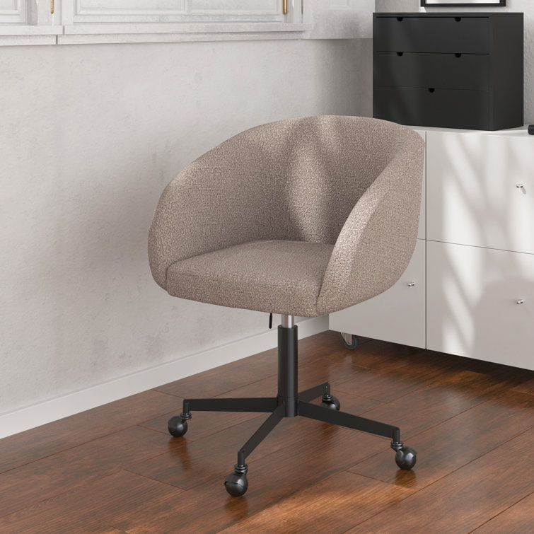 Gray Boucle Upholstered Swivel Office Chair with Black Steel Frame
