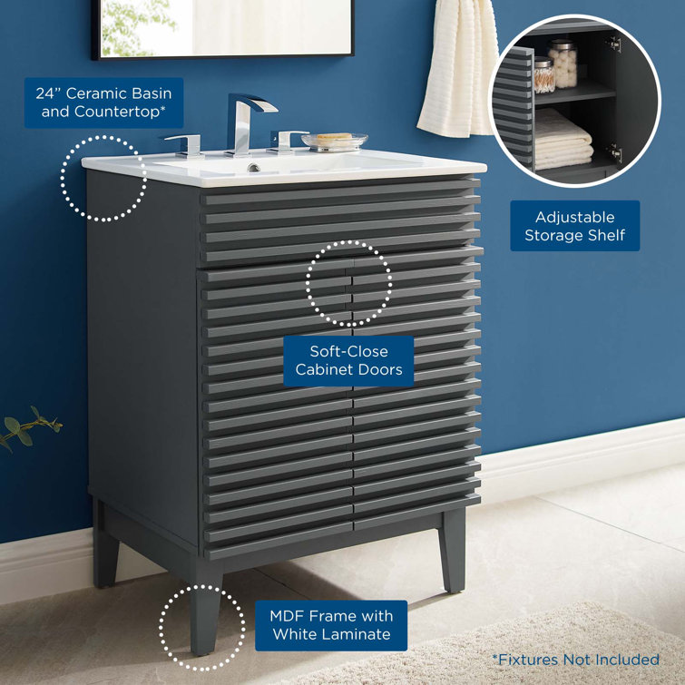 Gray White 24 Inch Mid-Century Modern Bathroom Vanity