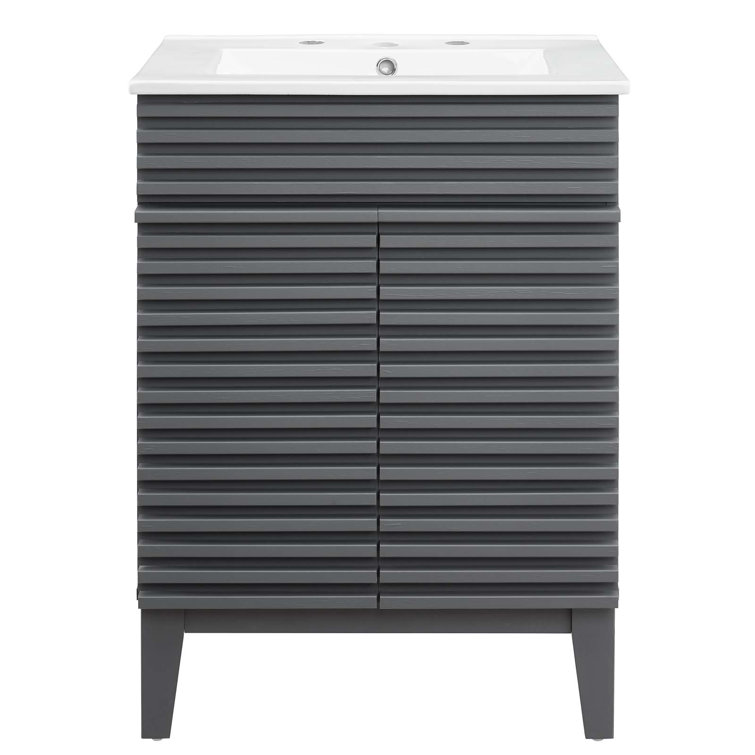 Gray White 24 Inch Mid-Century Modern Bathroom Vanity