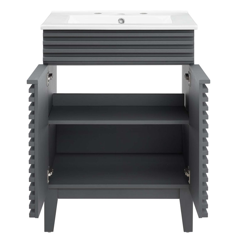 Gray White 24 Inch Mid-Century Modern Bathroom Vanity