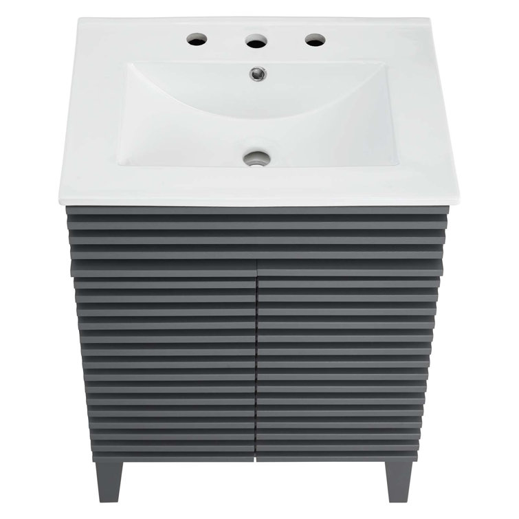 Gray White 24 Inch Mid-Century Modern Bathroom Vanity