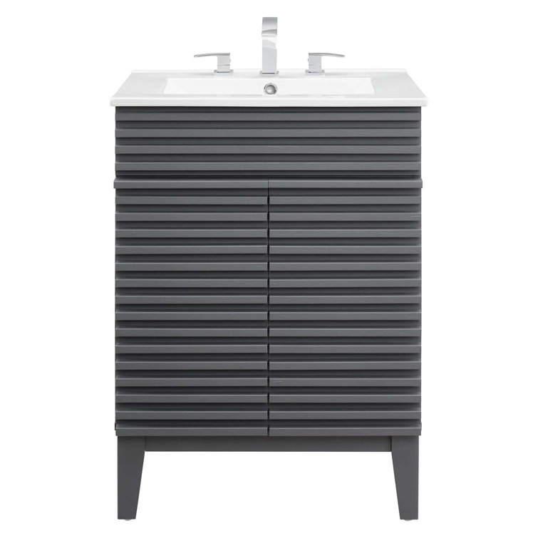 Gray White 24 Inch Mid-Century Modern Bathroom Vanity