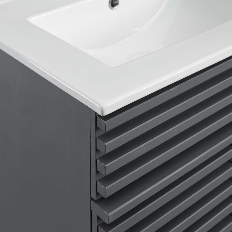 Gray White 24 Inch Mid-Century Modern Bathroom Vanity
