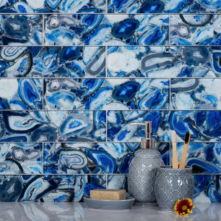 12" x 3" Glossy Blue Glass Subway Wall Tile