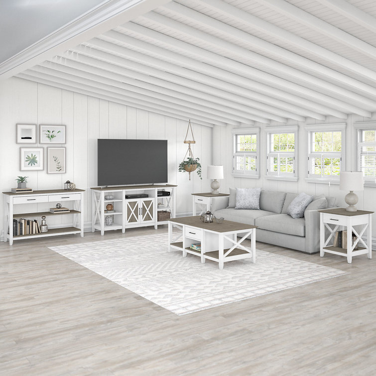 Modern Farmhouse Rectangular Coffee Table with Storage in Shiplap Gray & Pure White