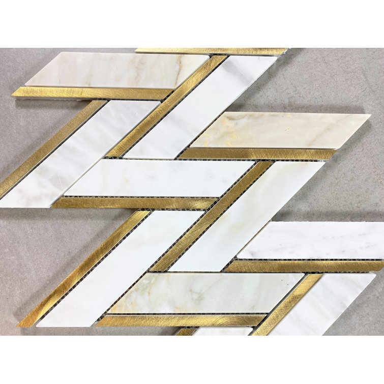Calacatta Gold and Metal Herringbone Mosaic Wall Tile