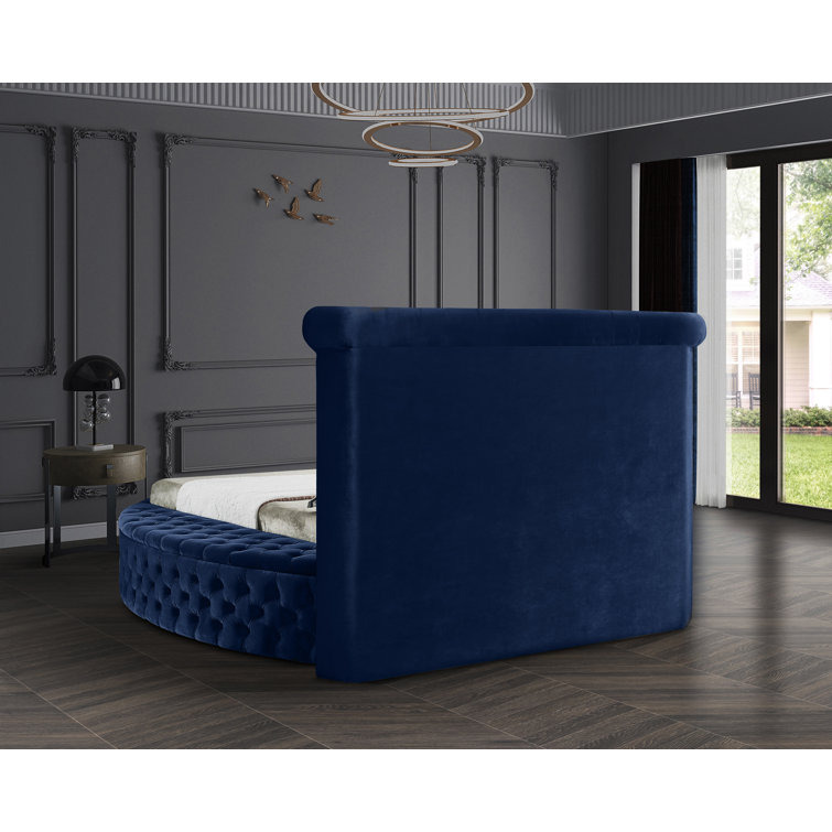 Luxus Navy Velvet Queen Bed with Tufted Upholstered Headboard