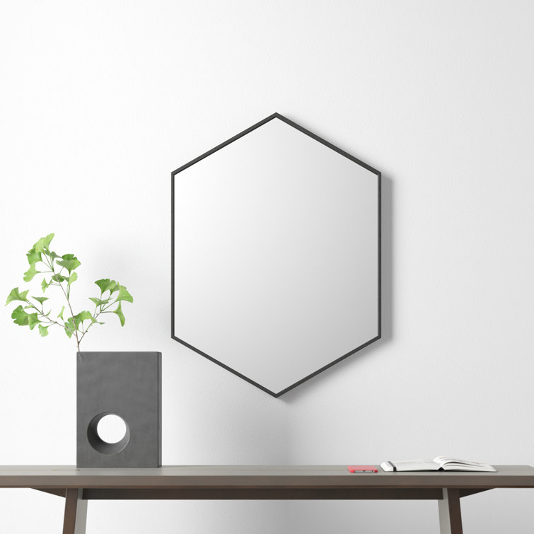 Elegant Hexagon Black Iron Wall Mirror, 31x22 Inch