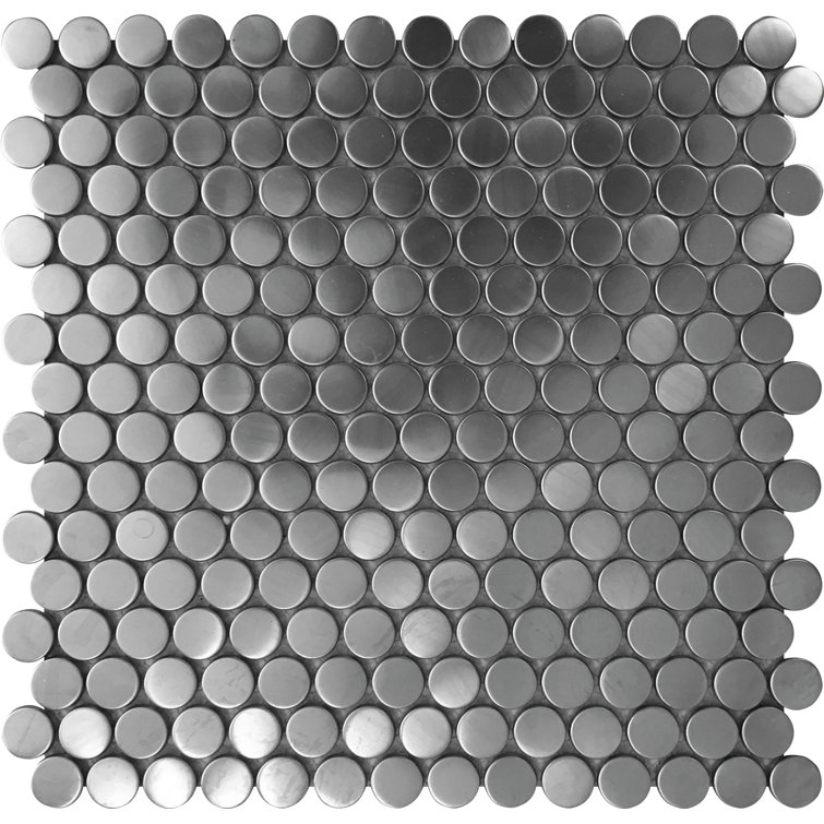 12" x 12" Polished Platinum Metal Penny Round Mosaic Tile