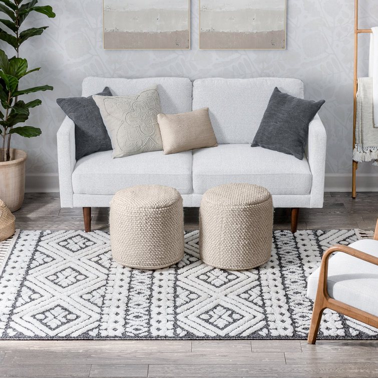 Eliana Dark Gray and White Geometric Synthetic Area Rug