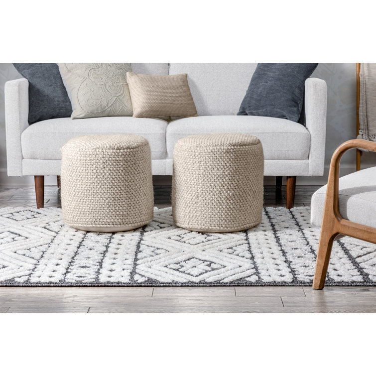 Eliana Dark Gray and White Geometric Synthetic Area Rug