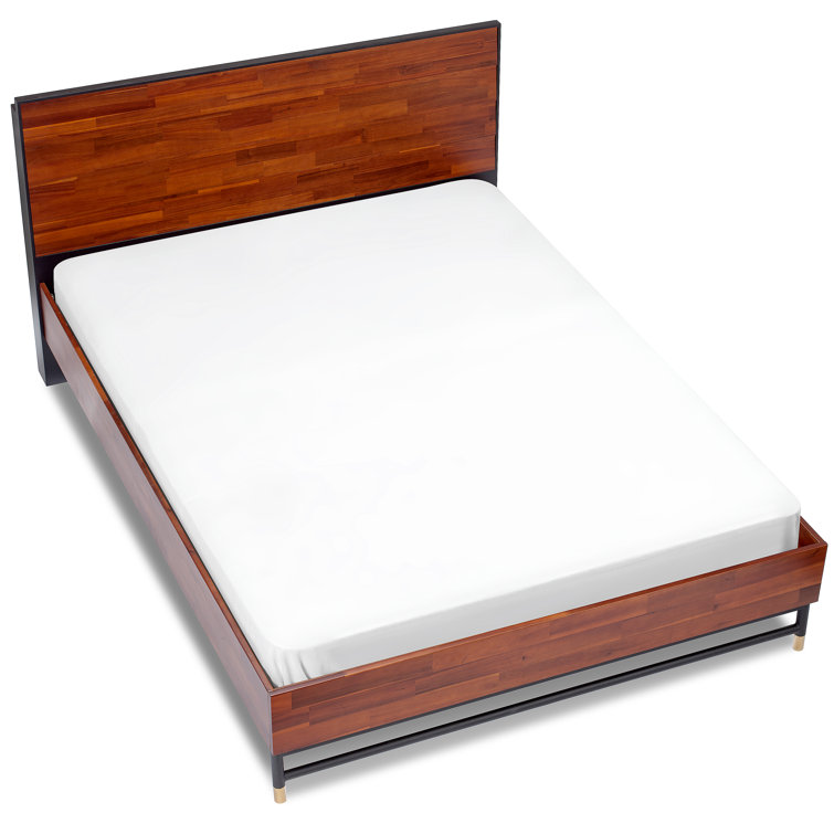 Queen Acacia Wood Bed Frame with Headboard and Slats