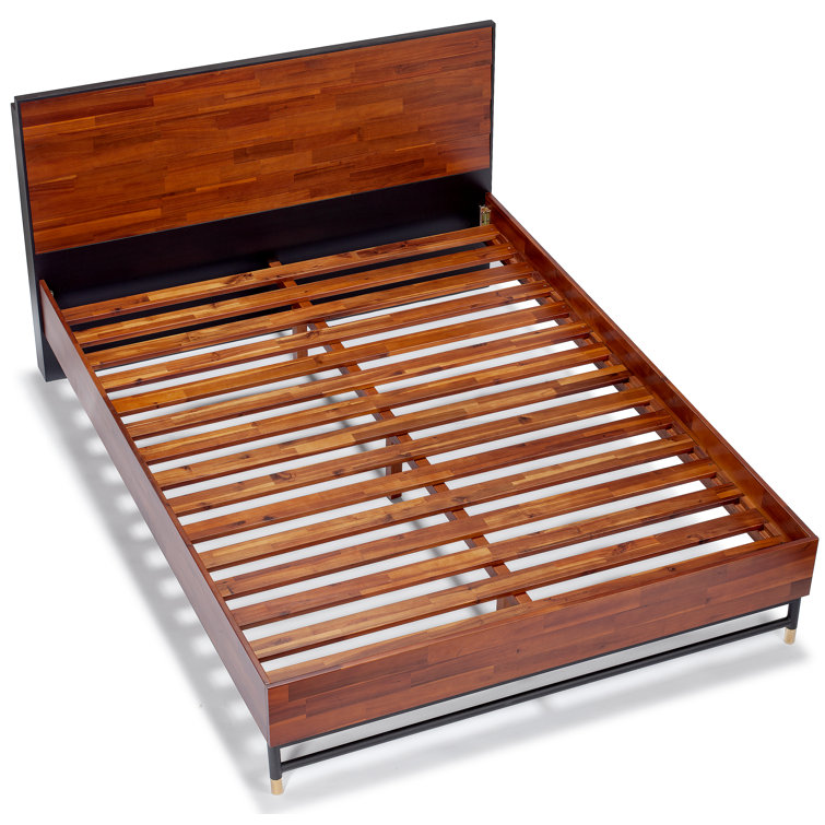 Queen Acacia Wood Bed Frame with Headboard and Slats