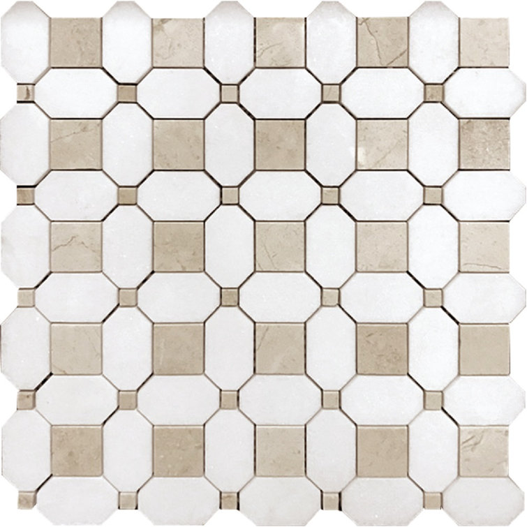 12.2" Beige and White Marble Octagon Mosaic Tile