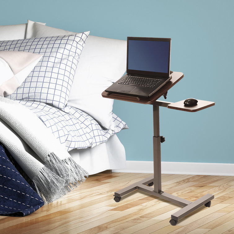 Walnut Adjustable Height Rolling Laptop Desk with Side Table