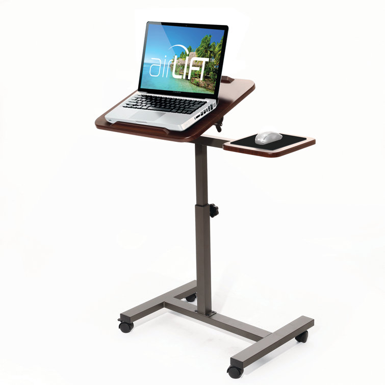 Walnut Adjustable Height Rolling Laptop Desk with Side Table