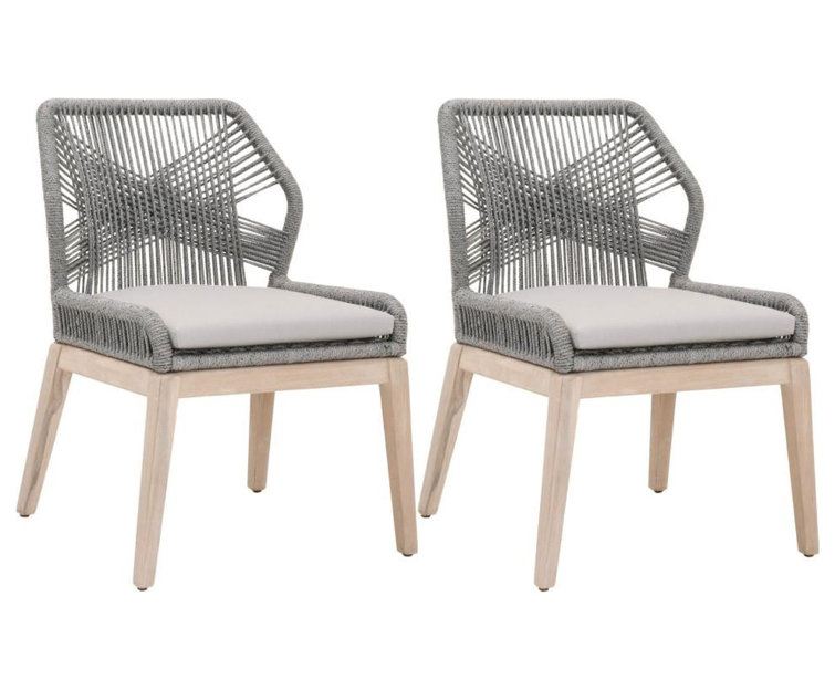 Modern Geometric Platinum Gray Outdoor Dining Chair with Cushions