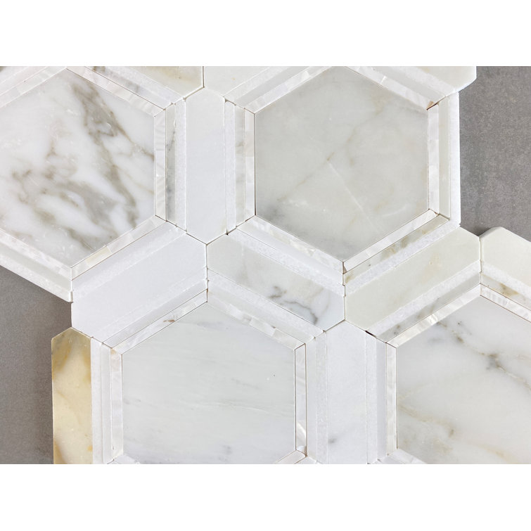 Calacatta Gold and Mother of Pearl Honeycomb Mosaic Tile