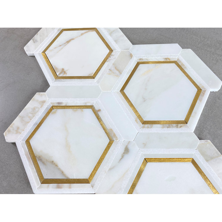 Calacatta Gold Marble and Gold Hexagon Mosaic Tile