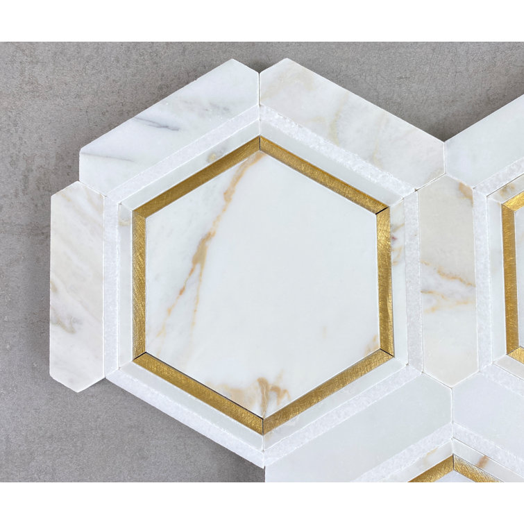 Calacatta Gold Marble and Gold Hexagon Mosaic Tile