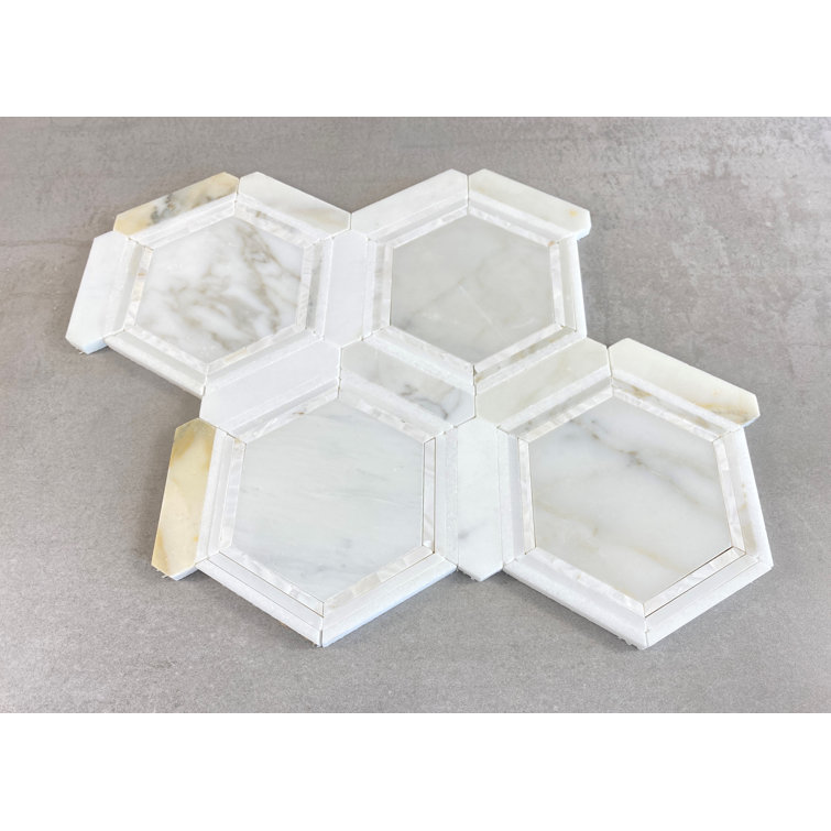 Calacatta Gold and Mother of Pearl Honeycomb Mosaic Tile