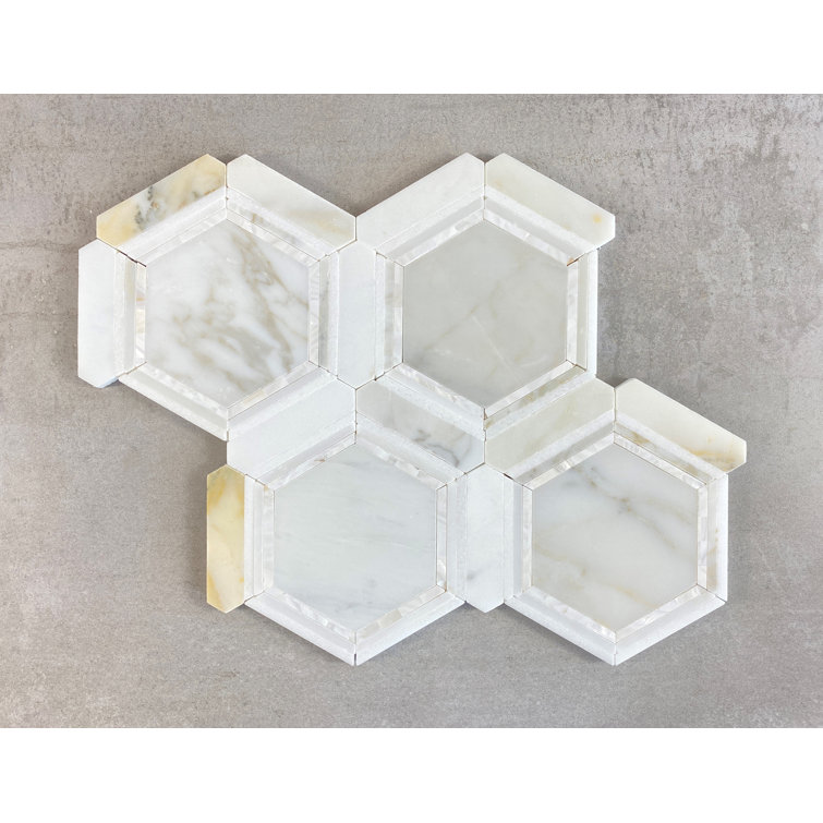 Calacatta Gold and Mother of Pearl Honeycomb Mosaic Tile