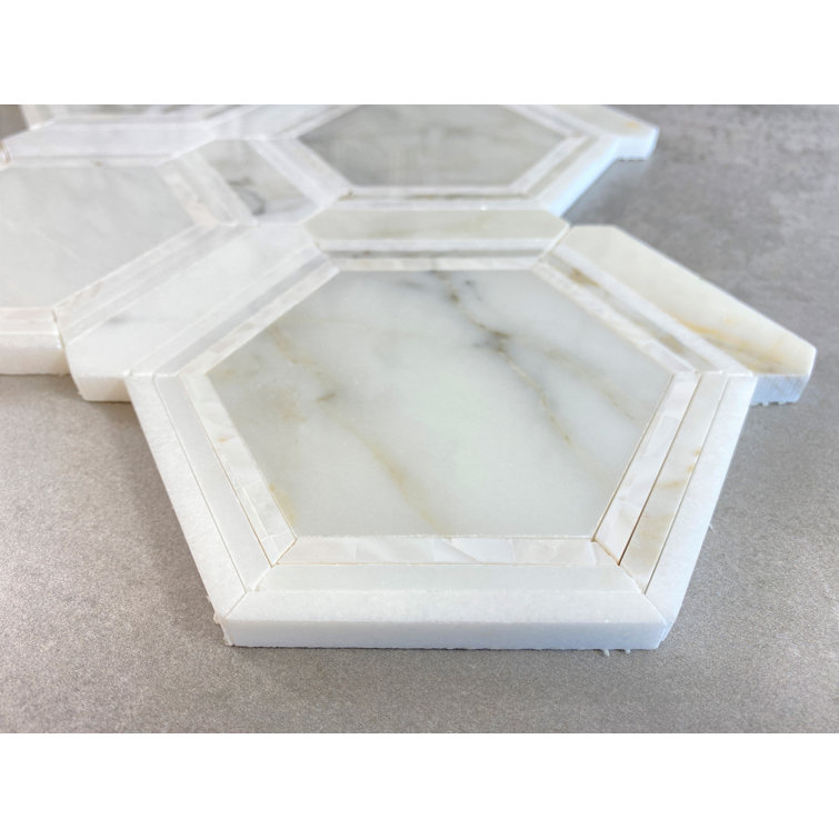Calacatta Gold and Mother of Pearl Honeycomb Mosaic Tile