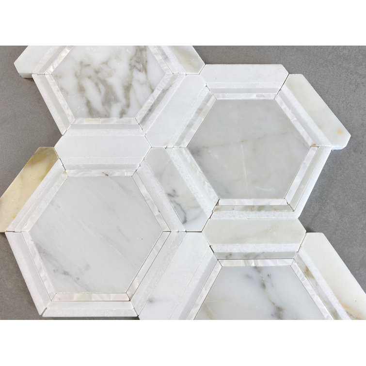Calacatta Gold and Mother of Pearl Honeycomb Mosaic Tile