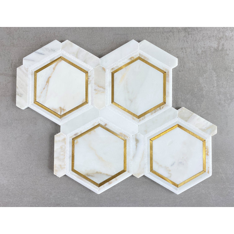 Calacatta Gold Marble and Gold Hexagon Mosaic Tile
