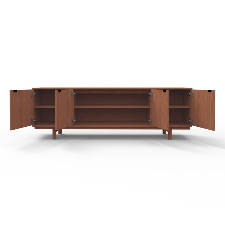 Belmont Walnut Credenza with Black Finish Pulls and Adjustable Shelves