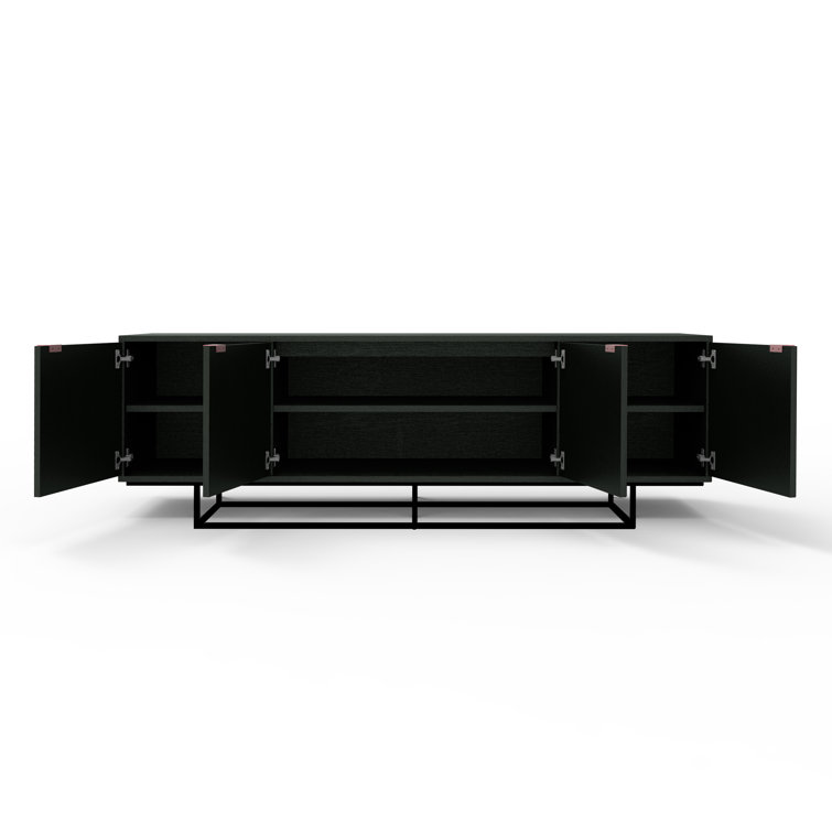 Myles Dark-Stained Chevron Oak Credenza with Rose Gold Handles