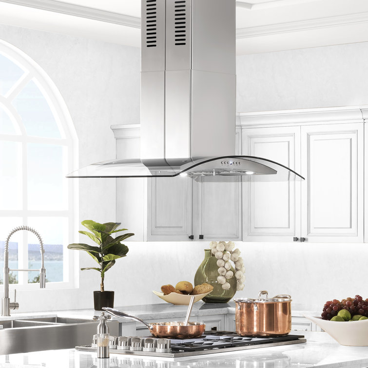 36-inch Stainless Steel and Glass Convertible Island Range Hood