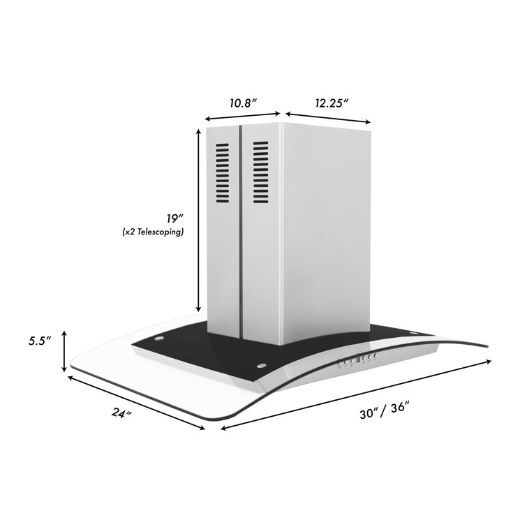 36-inch Stainless Steel and Glass Convertible Island Range Hood
