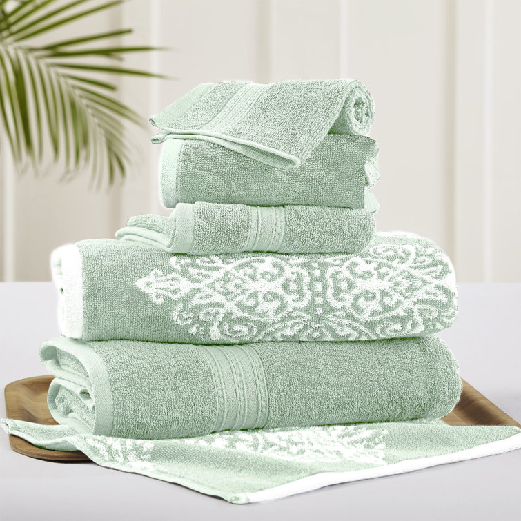 Artesia Damask Sage Cotton 6-Piece Towel Set
