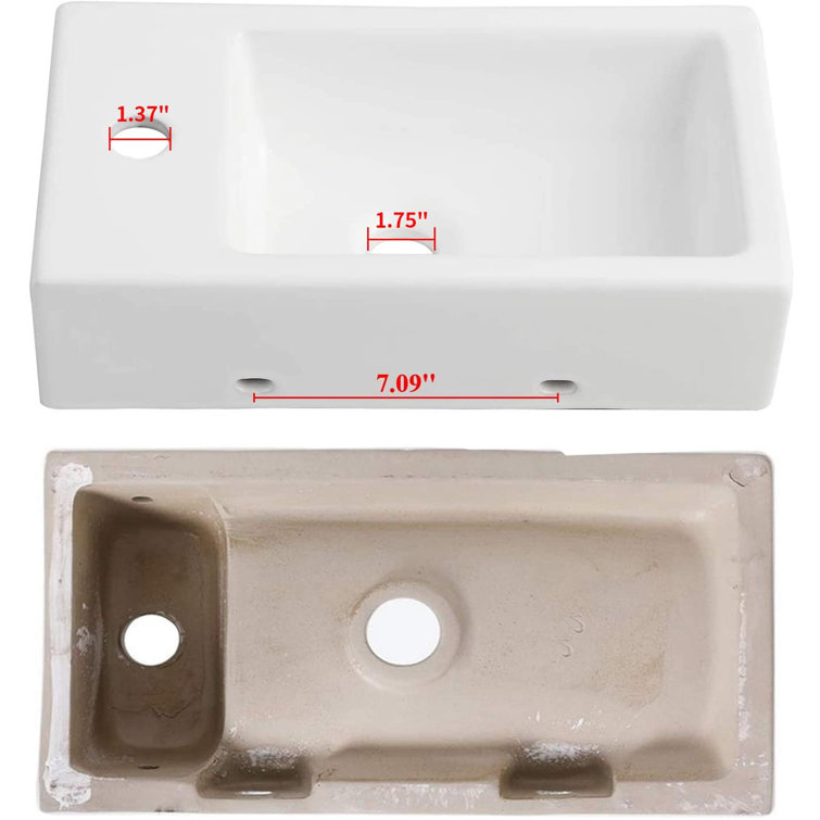 Compact White Ceramic Wall-Mount Bathroom Sink with Left Faucet