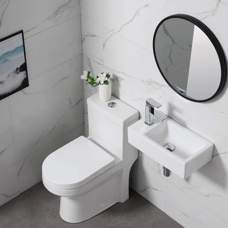Compact White Ceramic Wall-Mount Bathroom Sink with Left Faucet