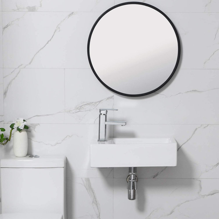 Compact White Ceramic Wall-Mount Bathroom Sink with Left Faucet