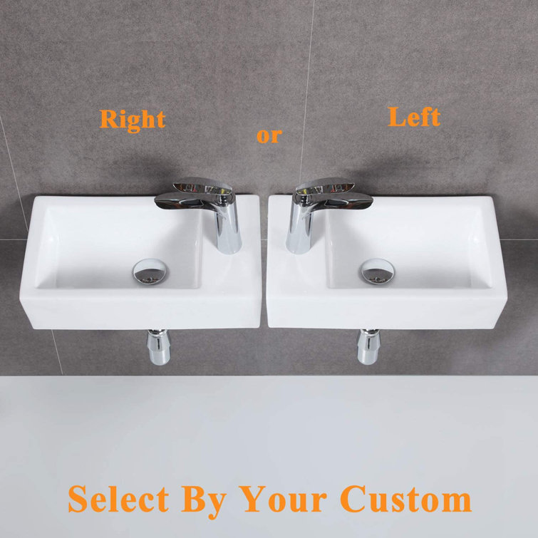 Compact White Ceramic Wall-Mount Bathroom Sink with Left Faucet