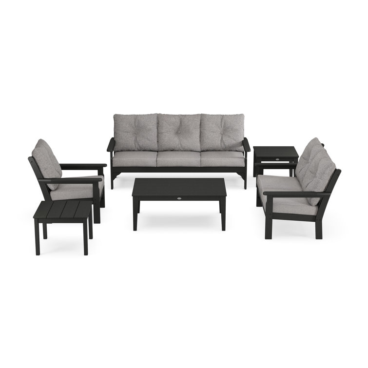 Black and Gray 6-Piece Deep Seating Set with Cushions